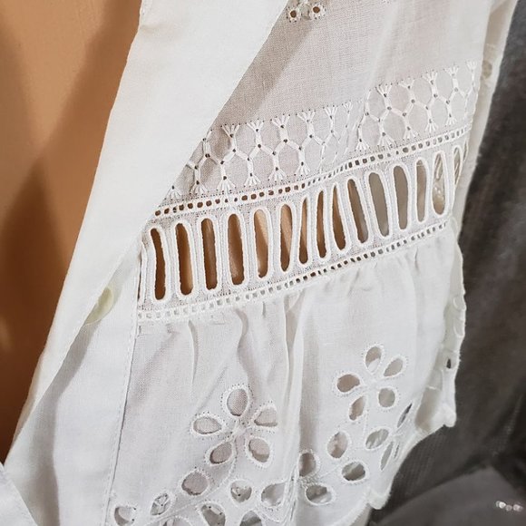 White Eyelet Cutout Button Up Blouse - Picture 2 of 3
